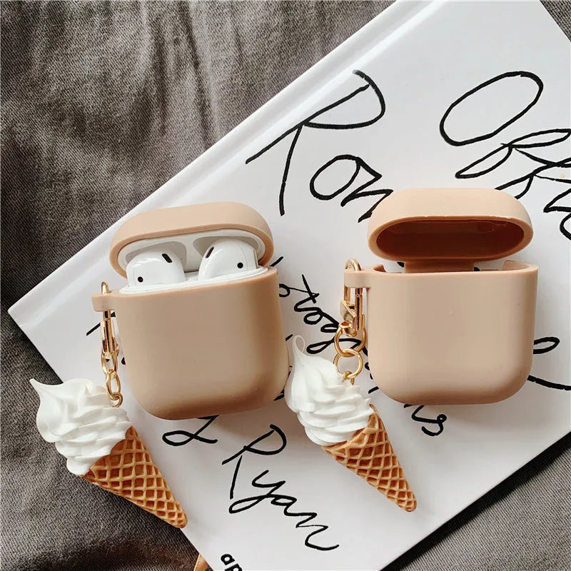 Cylinder ice cream design AirPods 2 silicone case with transparent finish showing device colour