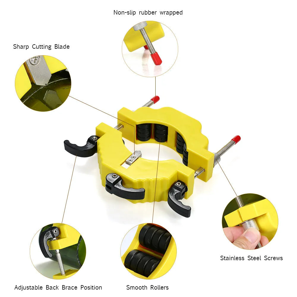 Yellow bottle cutting tool with adjustable mechanism for DIY glass projects.
