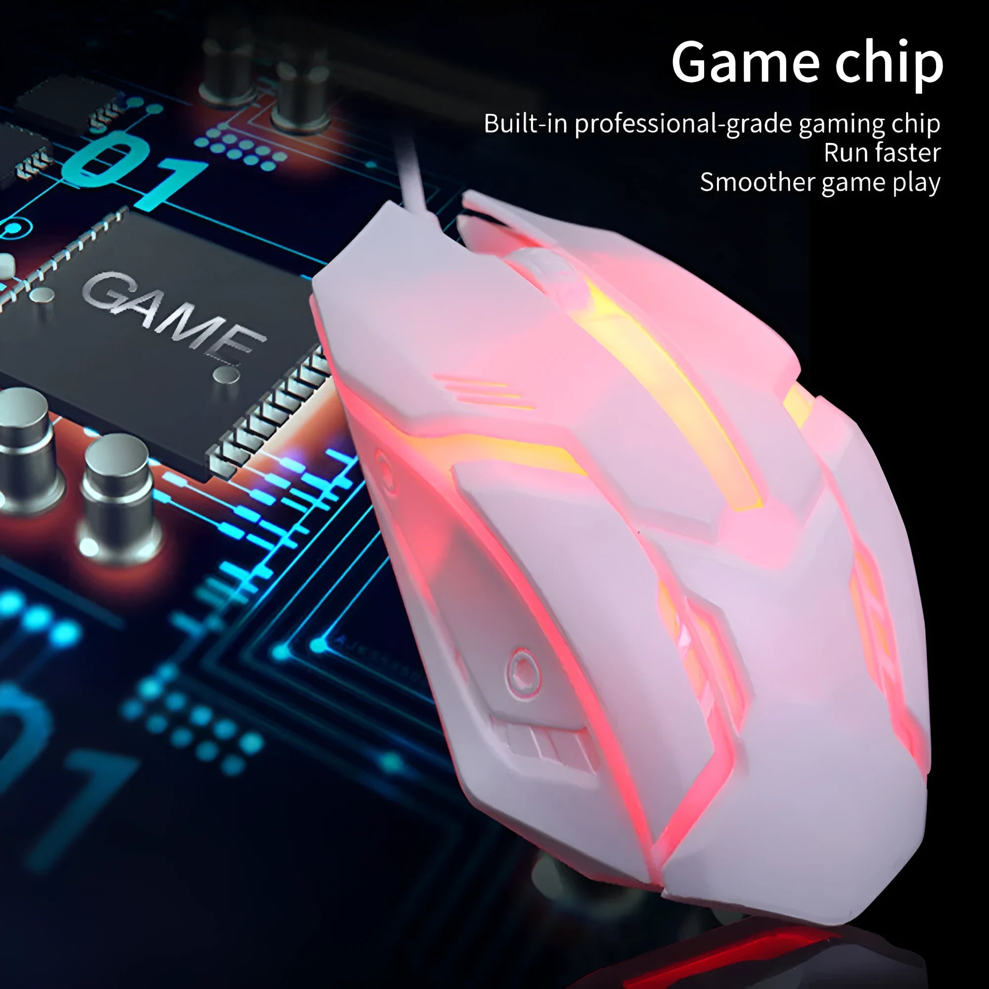 Wired luminous mouse for desktop in black or white with USB cable