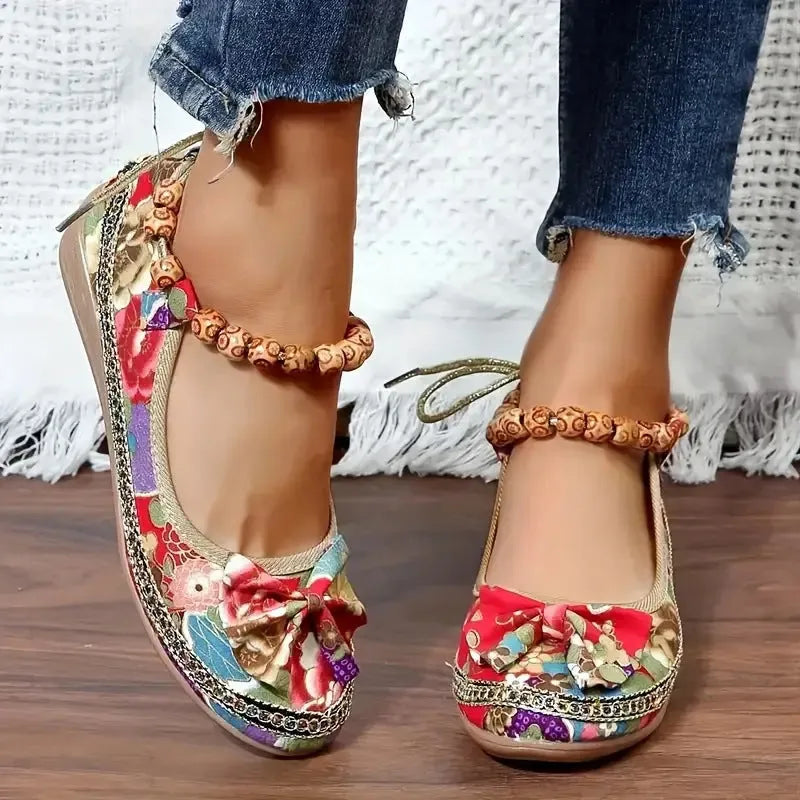 Women's plus size ethnic style platform sandals with elastic band closure and cloth upper