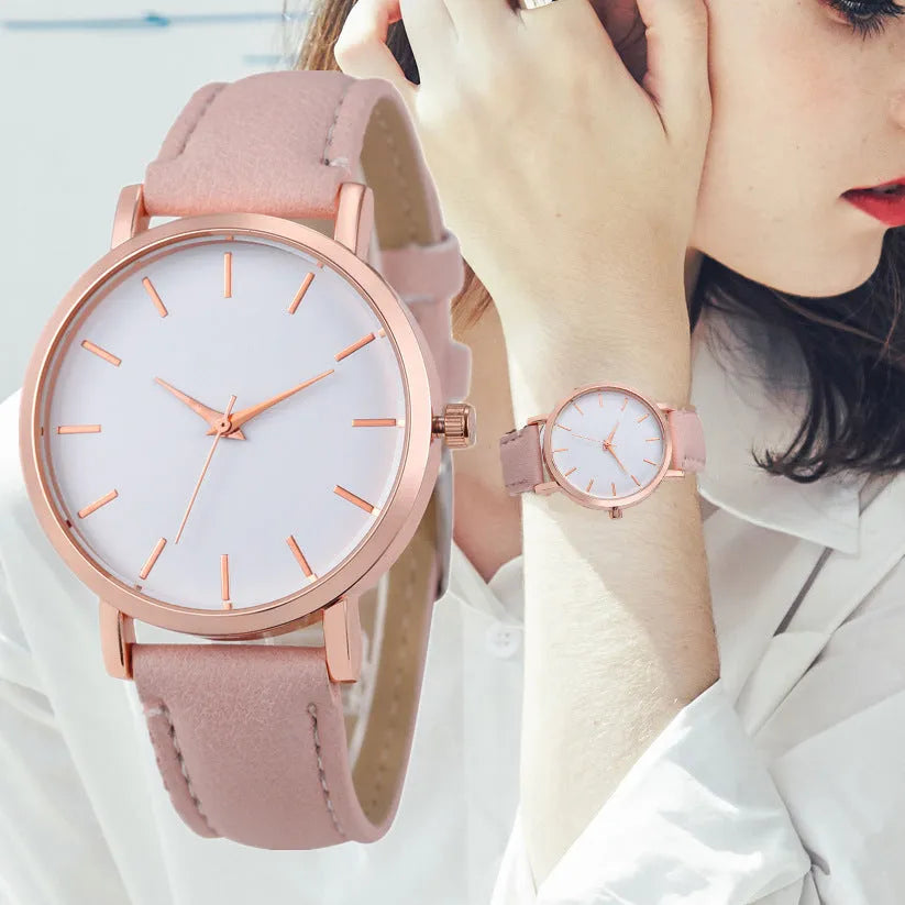 Quartz wristwatch with 35.5mm square alloy case and PU leather strap in multiple colour options