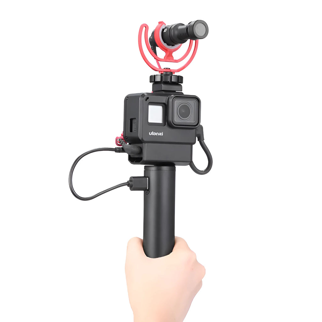Black aluminium alloy portable charging handle with 6800mAh battery capacity, showing carry handle and compact 12.5cm by 3.2cm size.