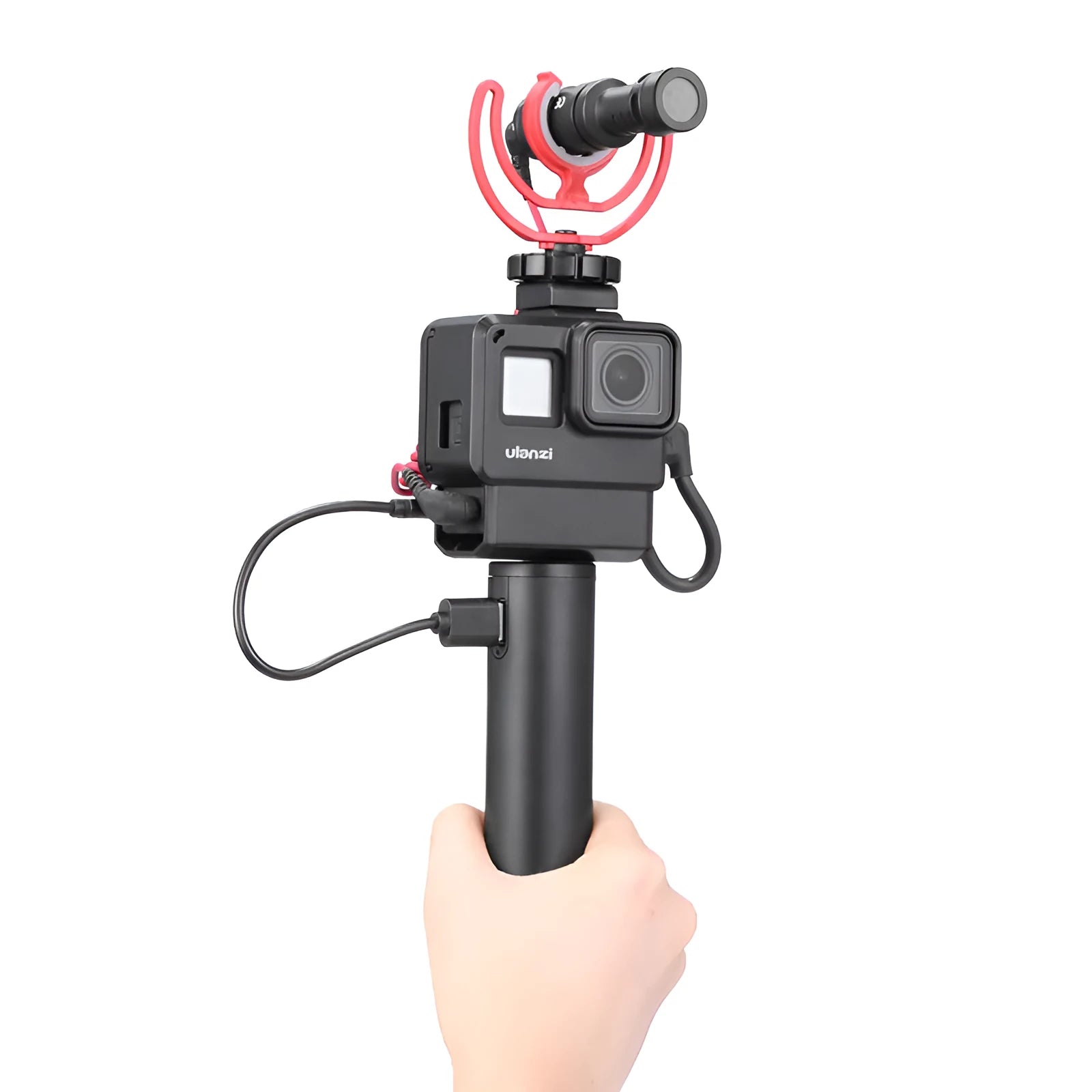 Black aluminium alloy portable charging handle with 6800mAh battery capacity, showing carry handle and compact 12.5cm by 3.2cm size.
