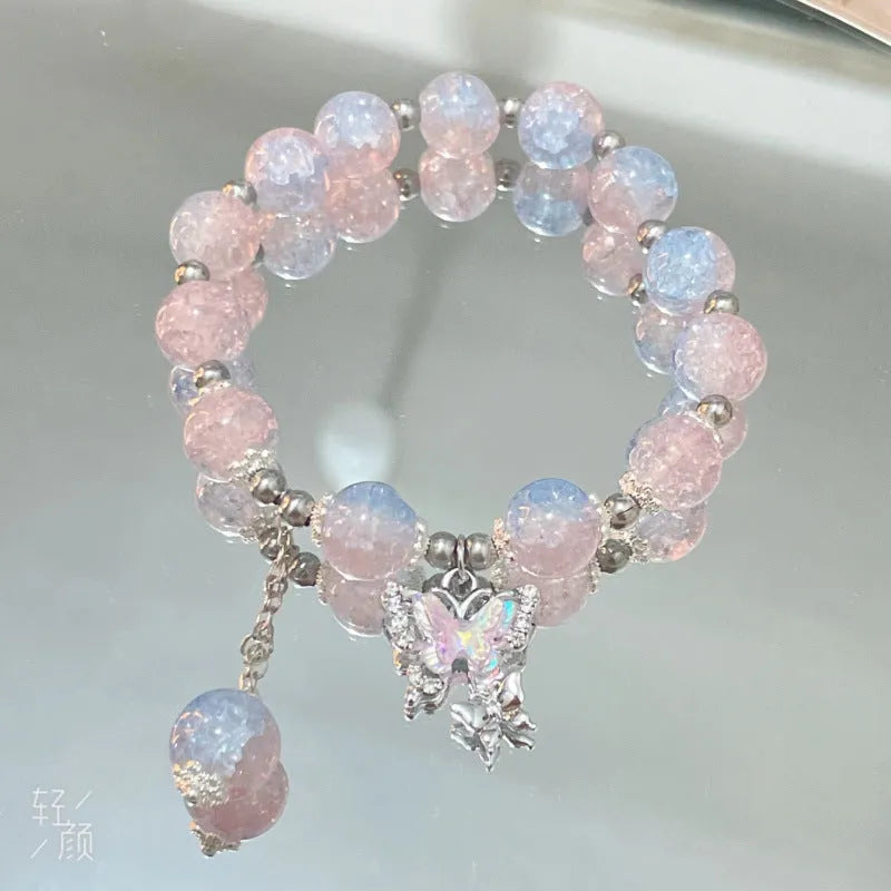 Chinese style glass bamboo leaf bracelet for women with manual craft details.