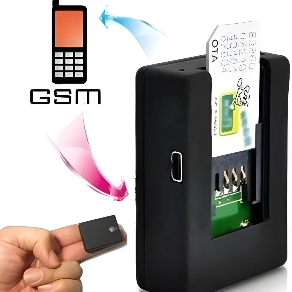 Black N9 mini GPS tracker and car alarm unit with open back cover showing SIM slot.