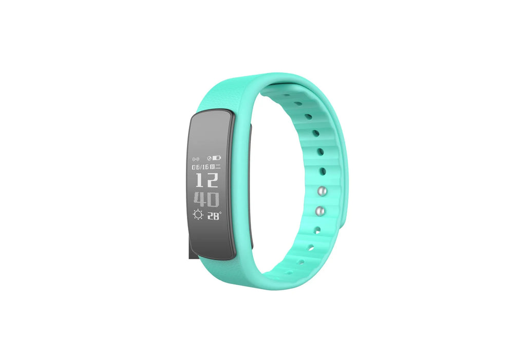 I6 smart sports bracelet with 0.96 inch screen showing health data on wrist