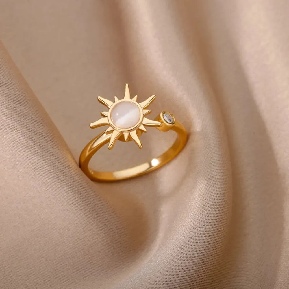 Geometric round copper ring with adjustable opening in gold or platinum electroplated finish