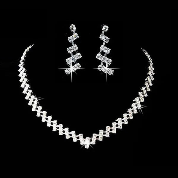 Bridal rhinestone necklace and earrings set two pieces gold silver tone wedding jewellery