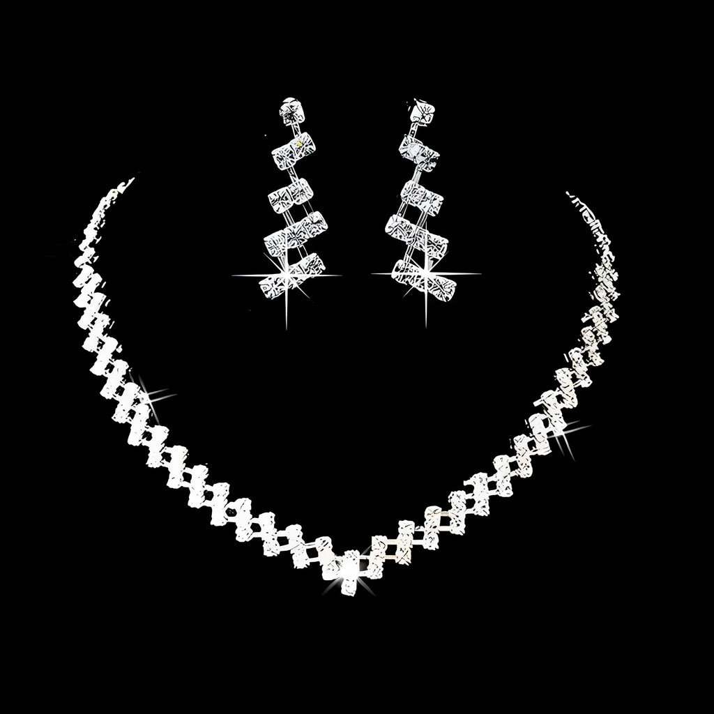 Bridal rhinestone necklace and earrings set two pieces gold silver tone wedding jewellery