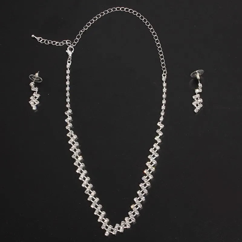 Bridal rhinestone necklace and earrings set two pieces gold silver tone wedding jewellery