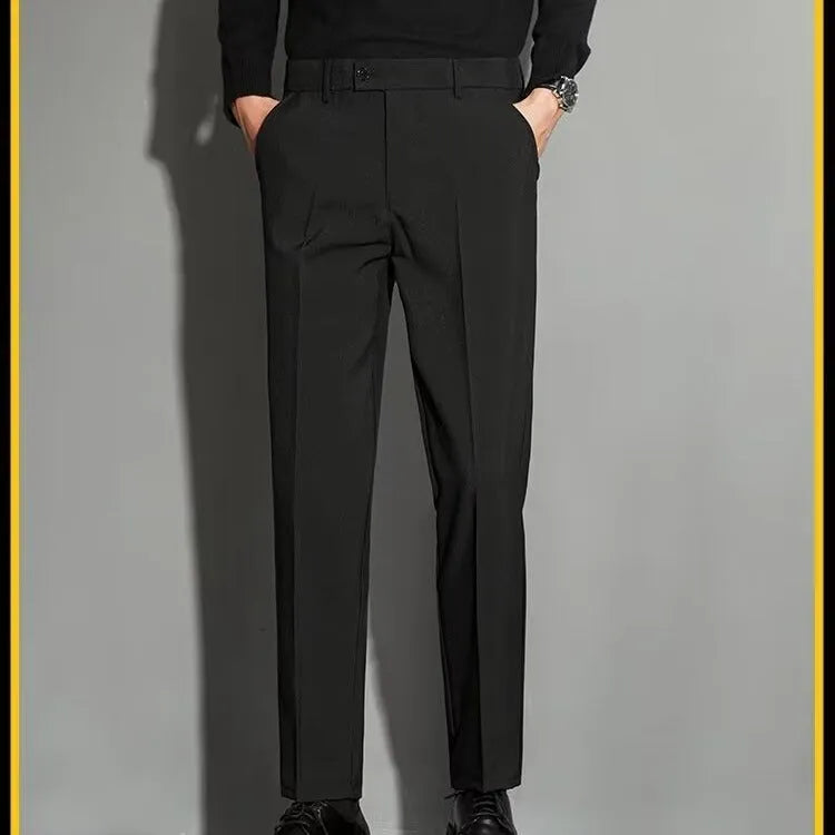 Men's straight cut ankle-length suit trousers with draping effect in multiple colour options