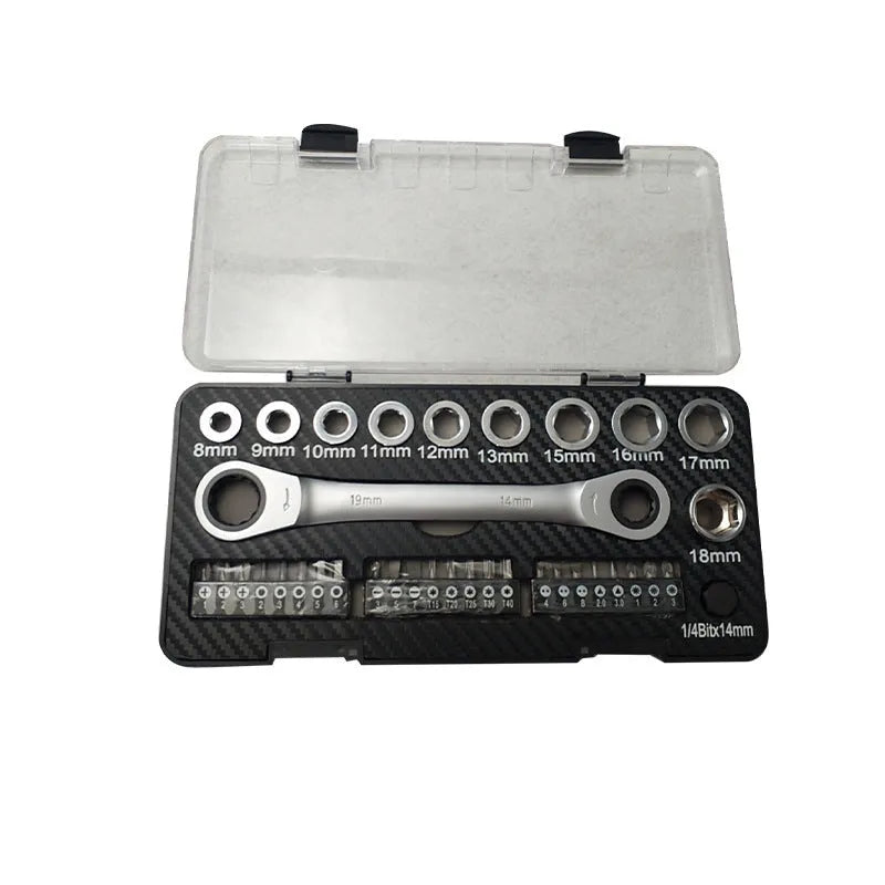 Dual-purpose ratchet wrench set with sockets and batch heads for automotive and DIY use