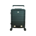 20-inch front opening hard shell suitcase in black with universal wheels and a separate compartment for dry and wet items.