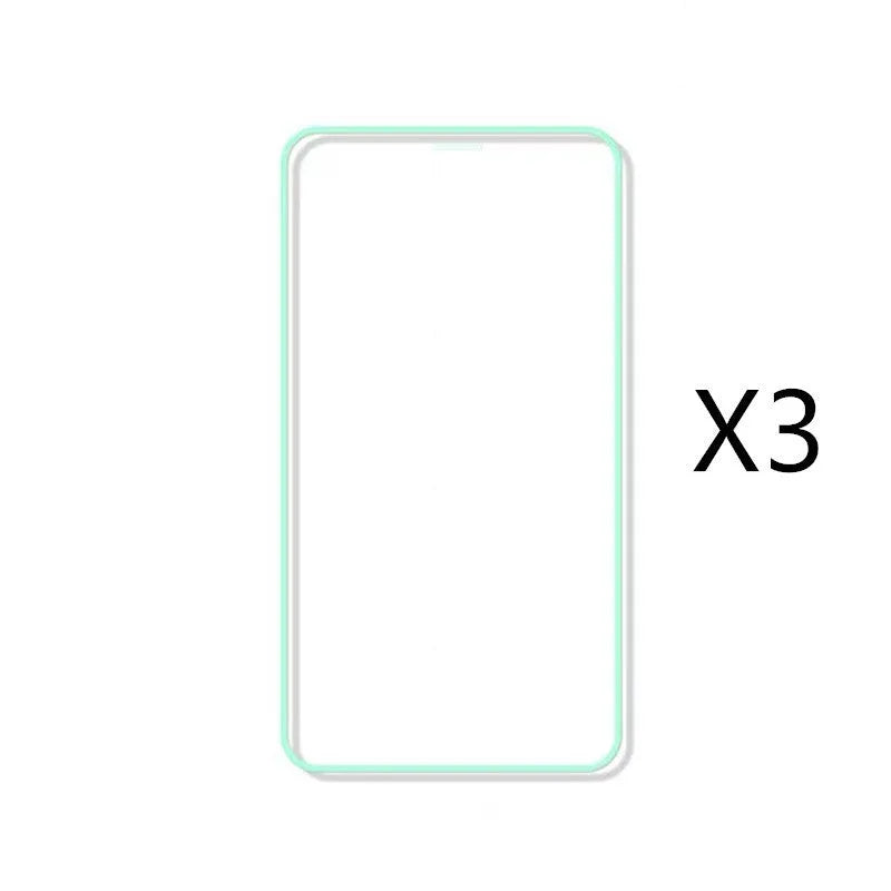 Luminous full cover tempered glass screen protector for iPhone glowing softly in dark conditions.