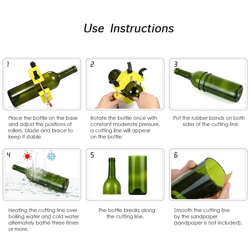 Yellow bottle cutting tool with adjustable mechanism for DIY glass projects.
