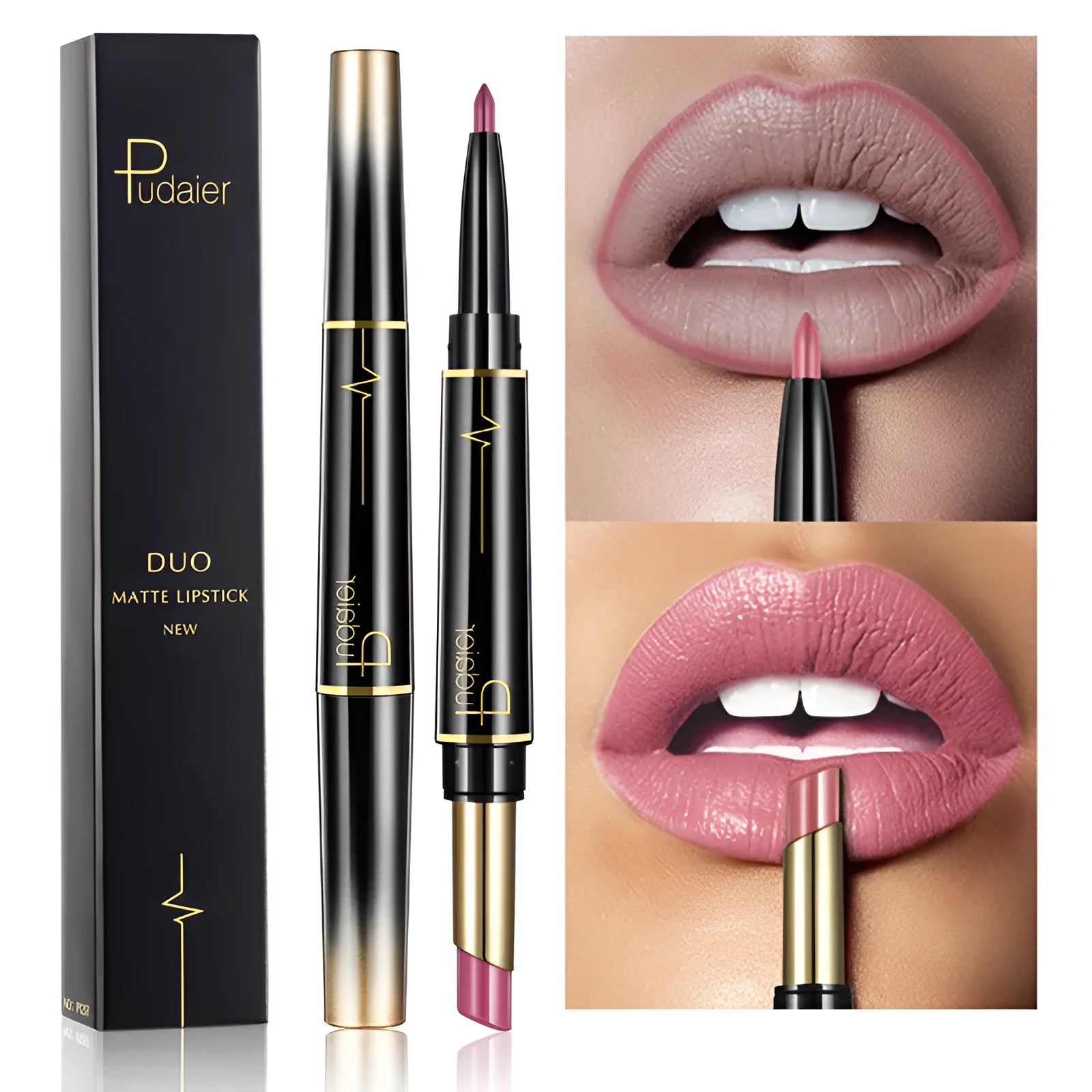 Double lipstick lip liner rotating stick with matte finish and 16 colour style options