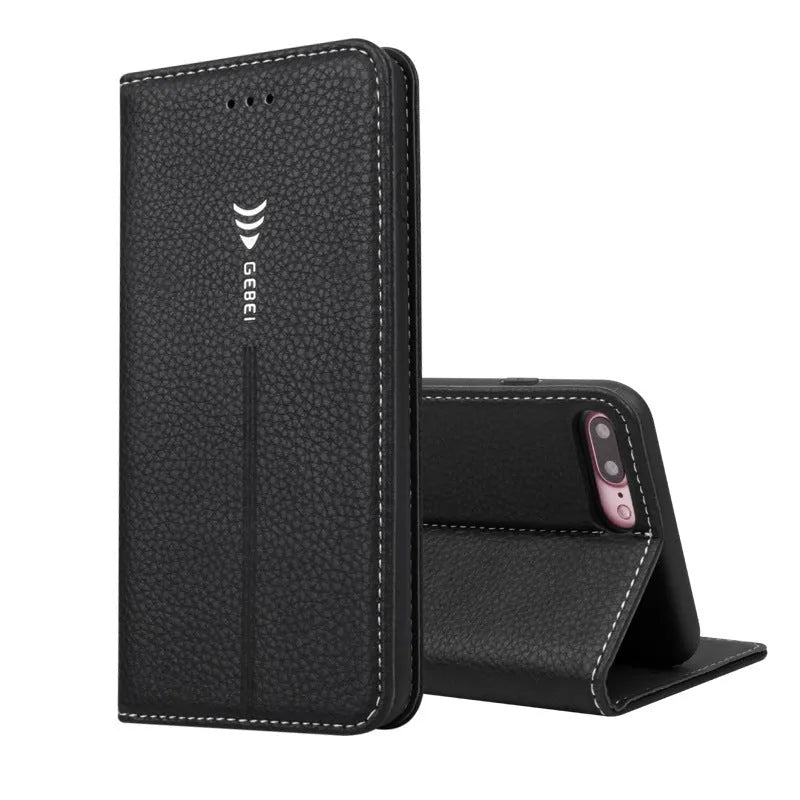 PU leather wallet phone case for iPhone showing card slots and cash compartment in khaki colour