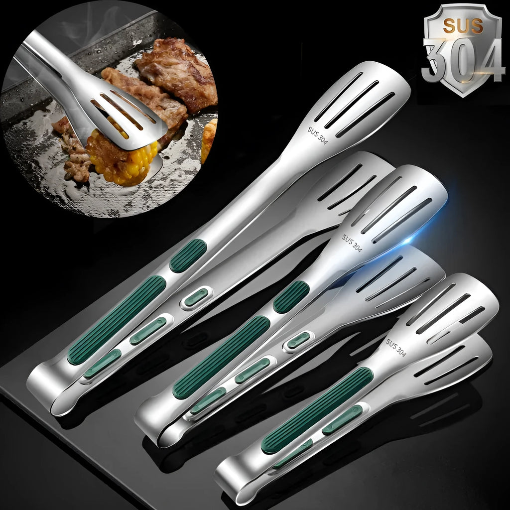 304 stainless steel kitchen tongs with silicone handle, 7 9 12 inch sizes, non-slip grip