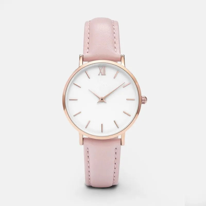 Quartz wristwatch with 35.5mm square alloy case and PU leather strap in multiple colour options