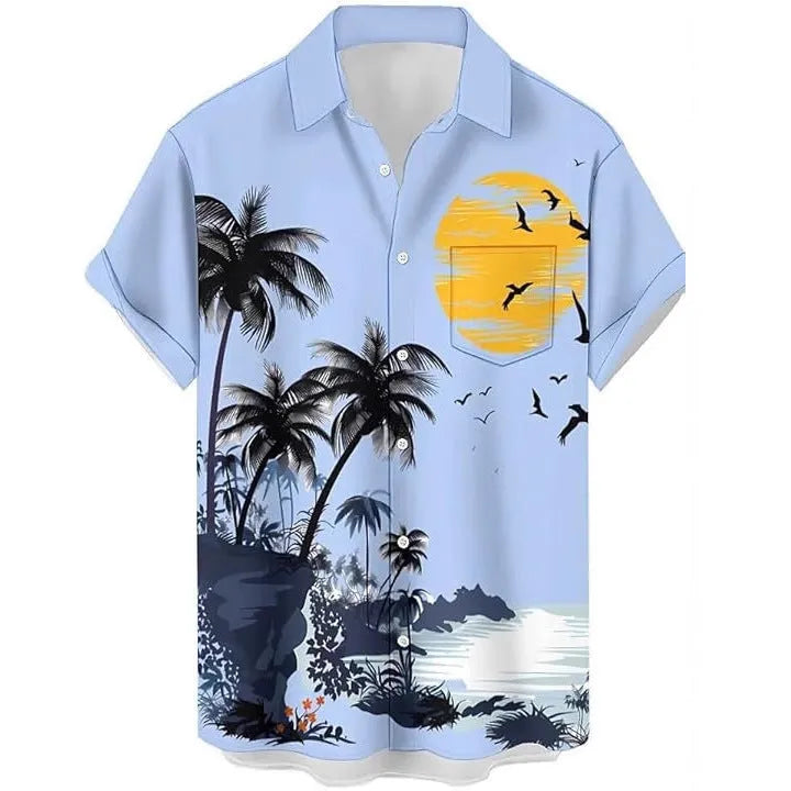 Men's camouflage pattern polyester shirt in slim fit cardigan style with short sleeves