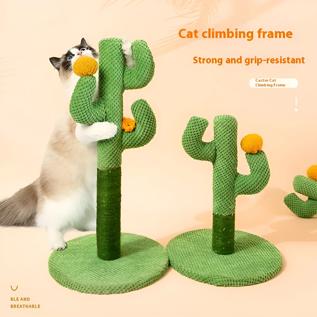 Masson Cactus-shaped cat scratching post and flat coconut tree scratch board on a neutral background.
