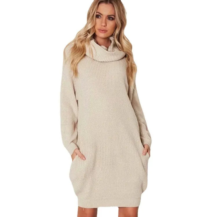 Yellow women's lapel neck pullover sweater with side pockets and a loose, slimming fit