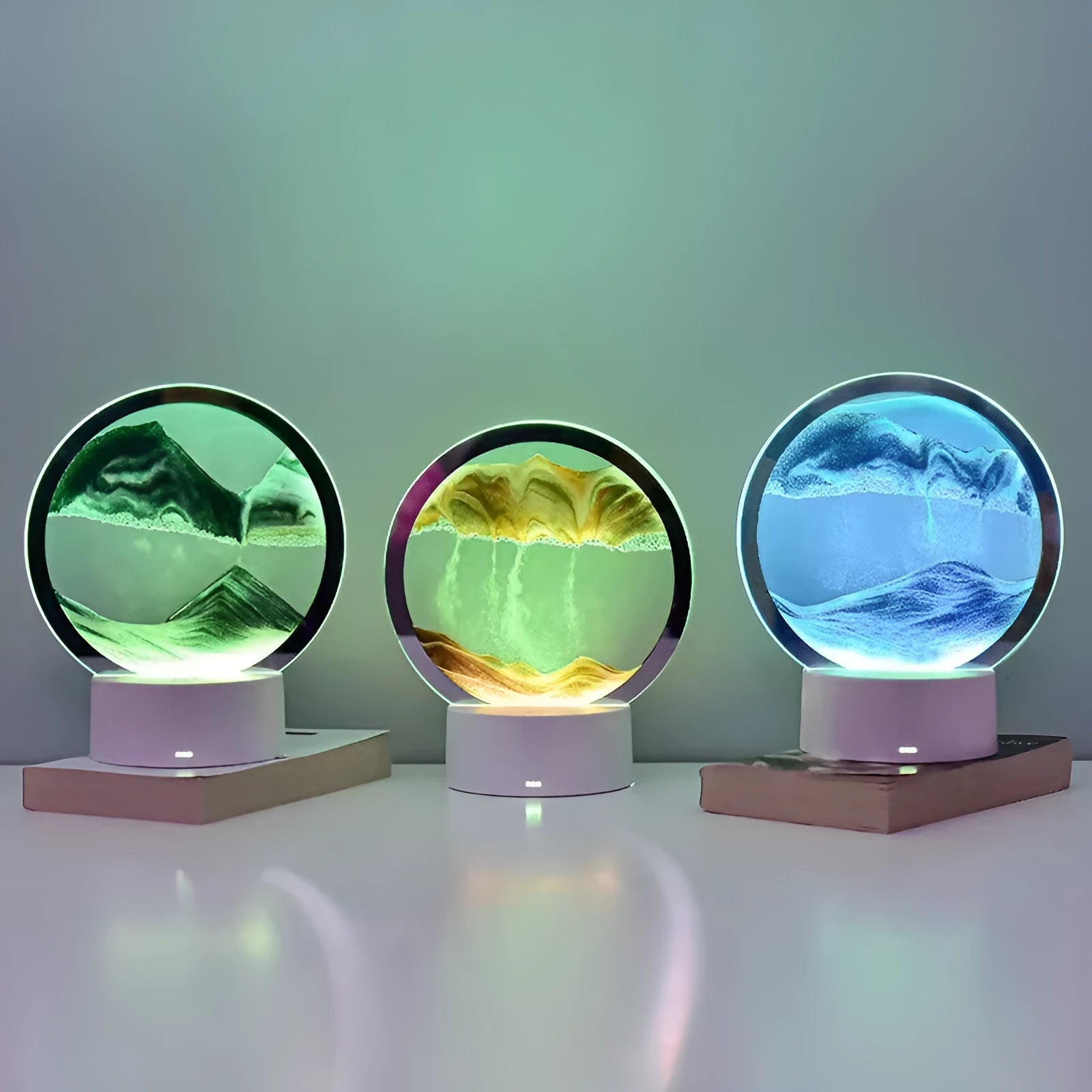 Creative decompression quicksand painting small USB night lamp in blue with moving sand, 160x185mm