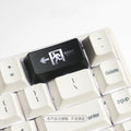 Transparent mechanical keyboard key cap with red evacuation exit symbol for backspace key