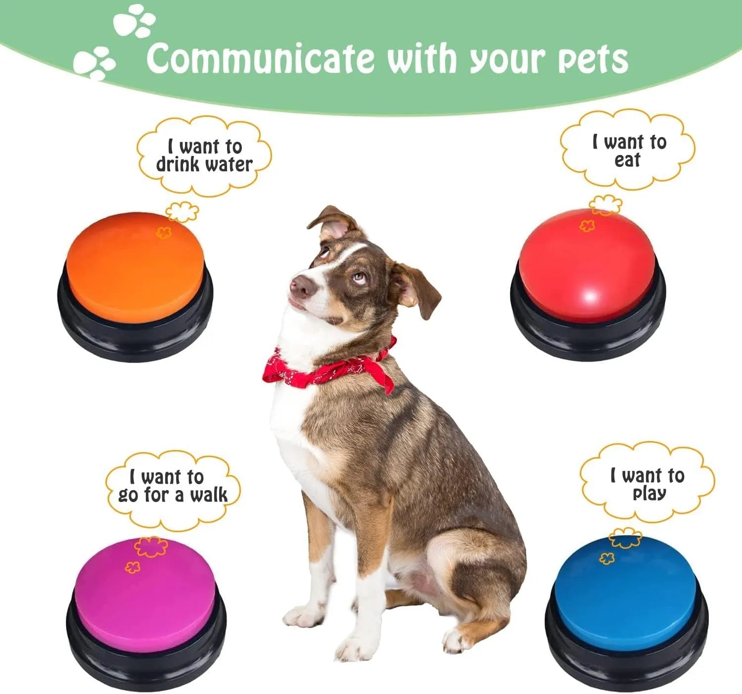 Voice recording button pet training buzzer in assorted colours for dog and cat communication