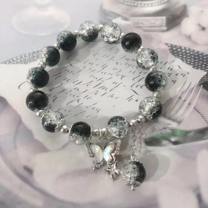 Chinese style glass bamboo leaf bracelet for women with manual craft details.