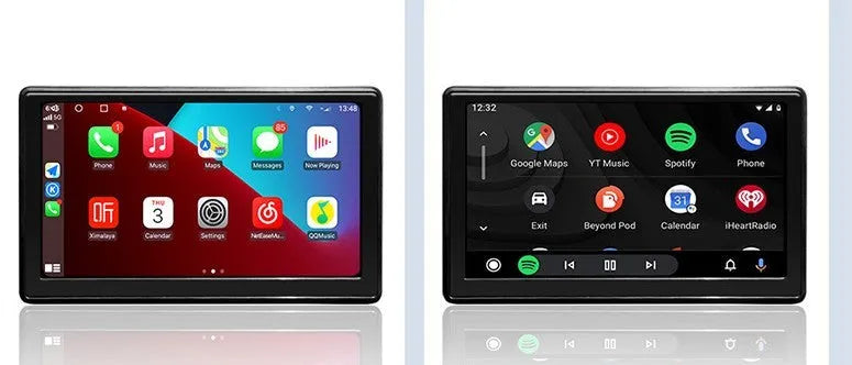 Portable 7 inch car navigator with wireless Carplay and Android AUTO projection screen on dashboard