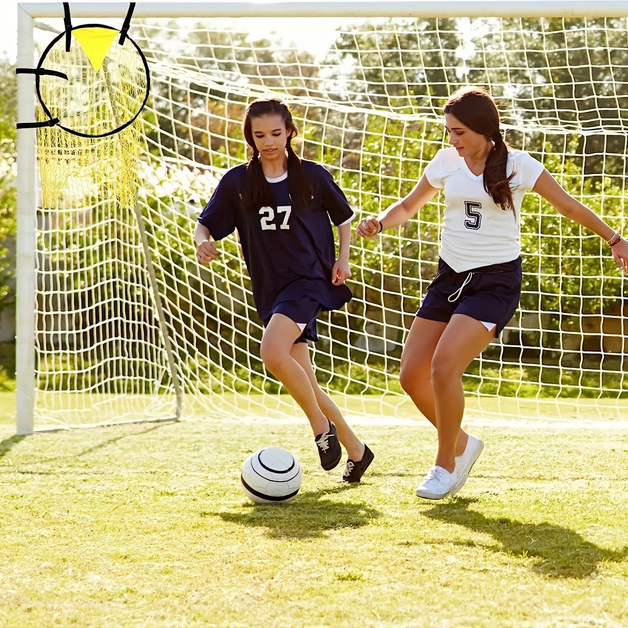 Portable soccer training goal net with aluminium alloy frame in black colour