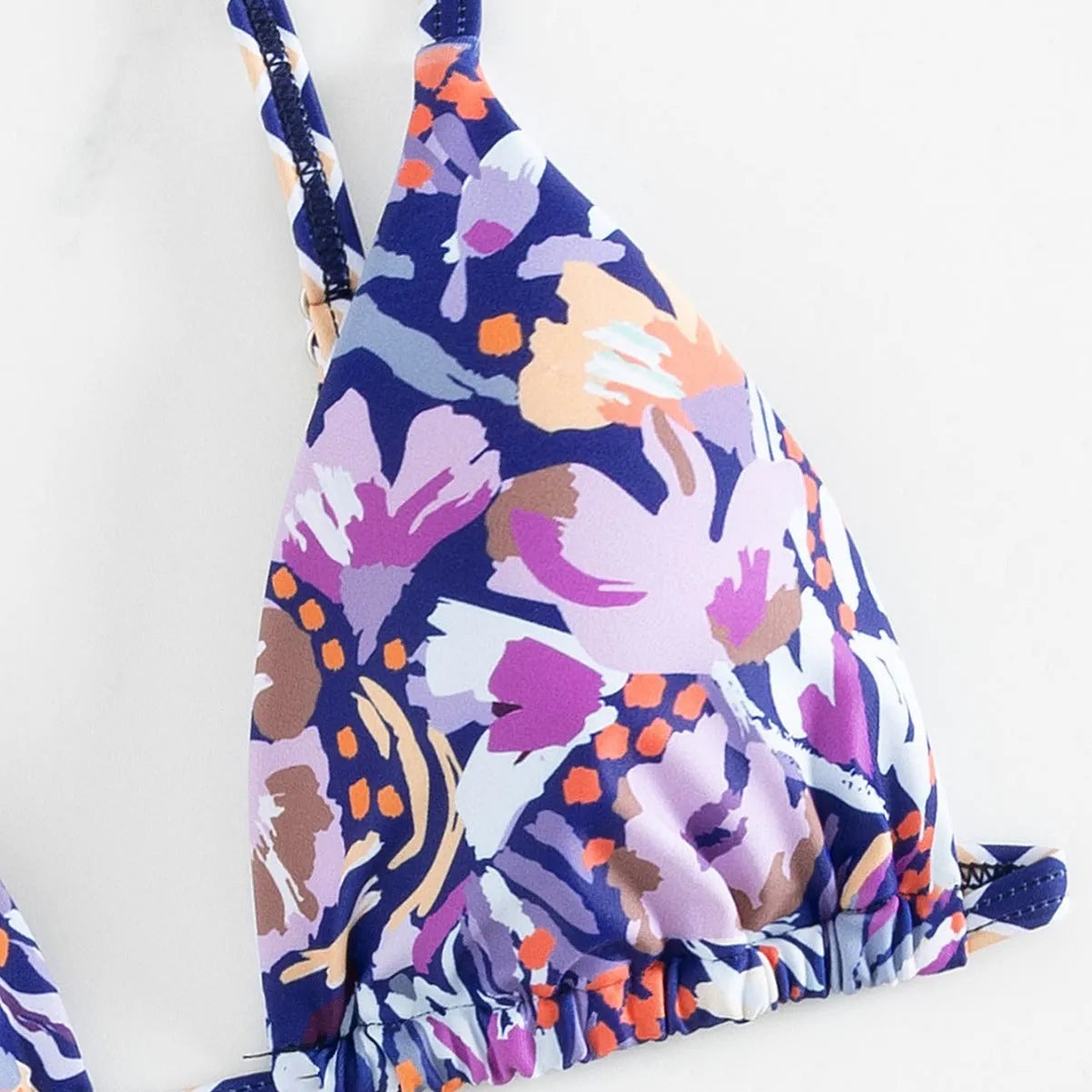 Women's floral print triangle bag swimsuit with briefs lining in polyester fabric