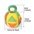 Green and pink plush squeaky ball dog toy with treat pockets for small medium dogs