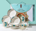 Flower In Ink bone china 22-piece tableware set with floral design, porcelain bowls, spoons, plates