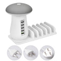 Besegad Mushroom shaped white USB charging dock station with 5 ports and built-in soft LED night light