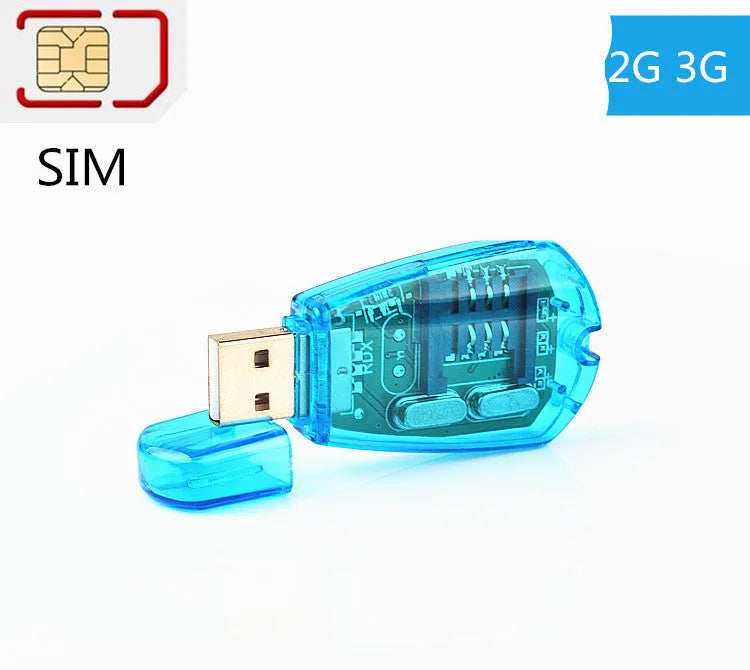 Blue USB SIM card reader for mobile phone contact and message backup
