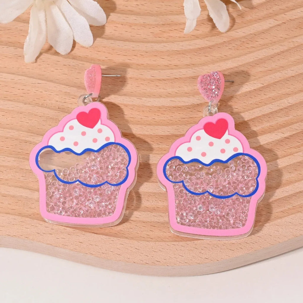 Colourful acrylic fruit earrings with cherry strawberry watermelon pineapple coconut cake ice cream designs