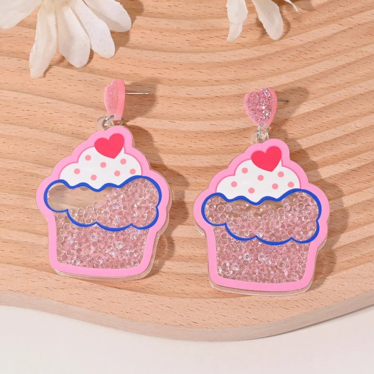 Colourful acrylic fruit earrings with cherry strawberry watermelon pineapple coconut cake ice cream designs