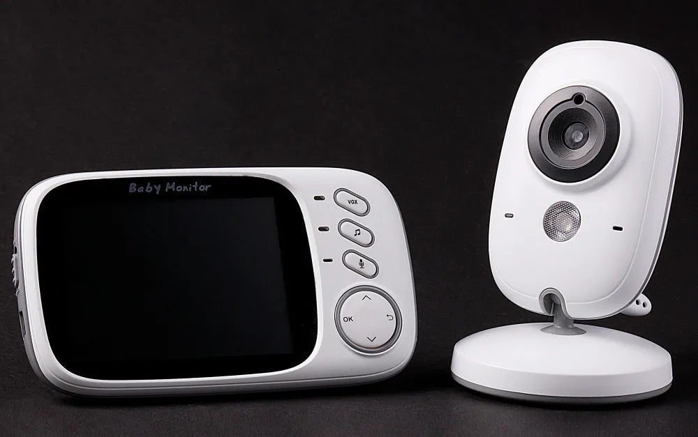 VB603 digital baby monitor set showing parent unit with 3.2-inch screen and separate camera with night vision.