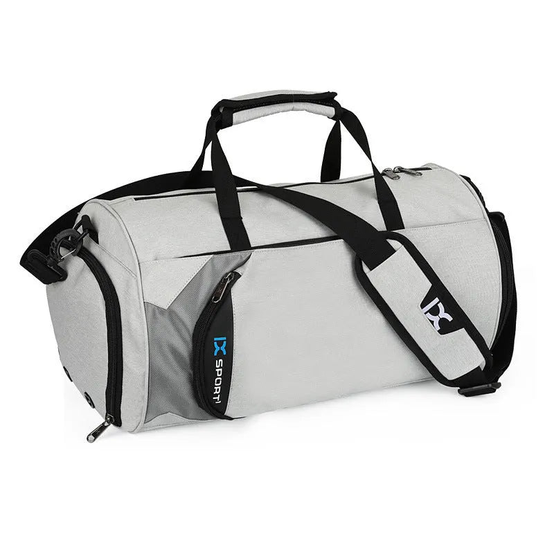 Men's waterproof nylon sports training bag with trolley strap and wet-dry separation, 45x26x26cm, in black
