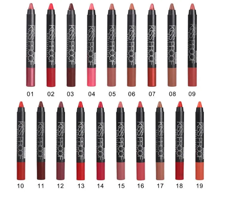 Matte non-stick cup lipstick pen in 18g size available in 19 colours with compact 11.8cm design
