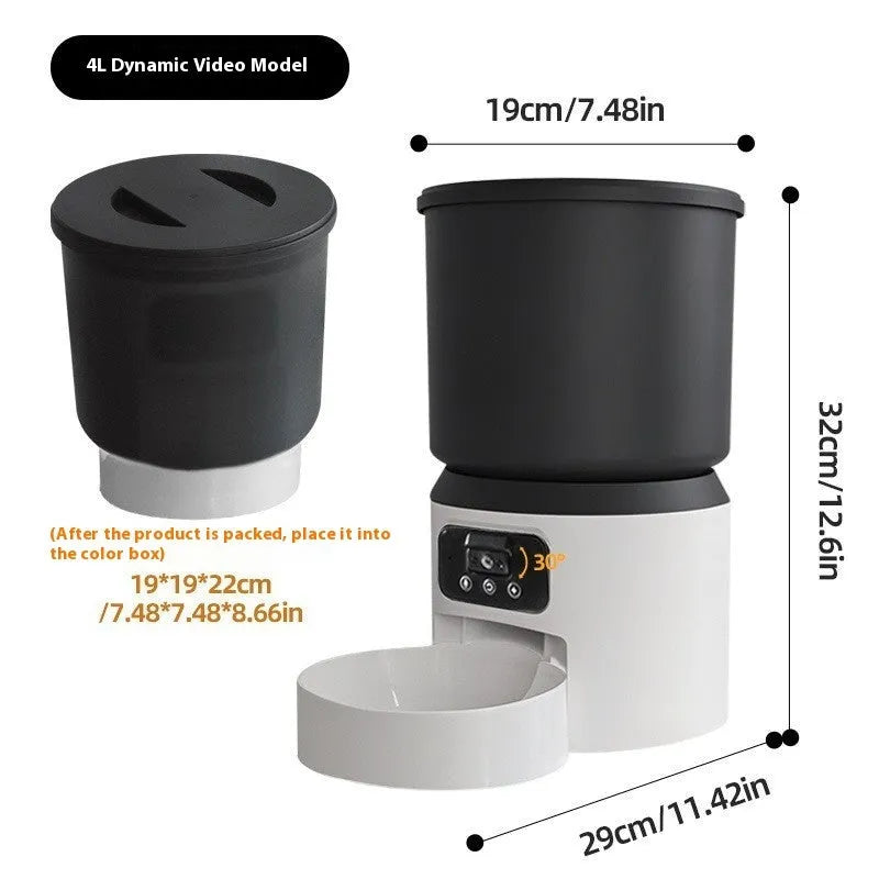 4L smart pet feeder with Wi-Fi connectivity and optional video monitoring