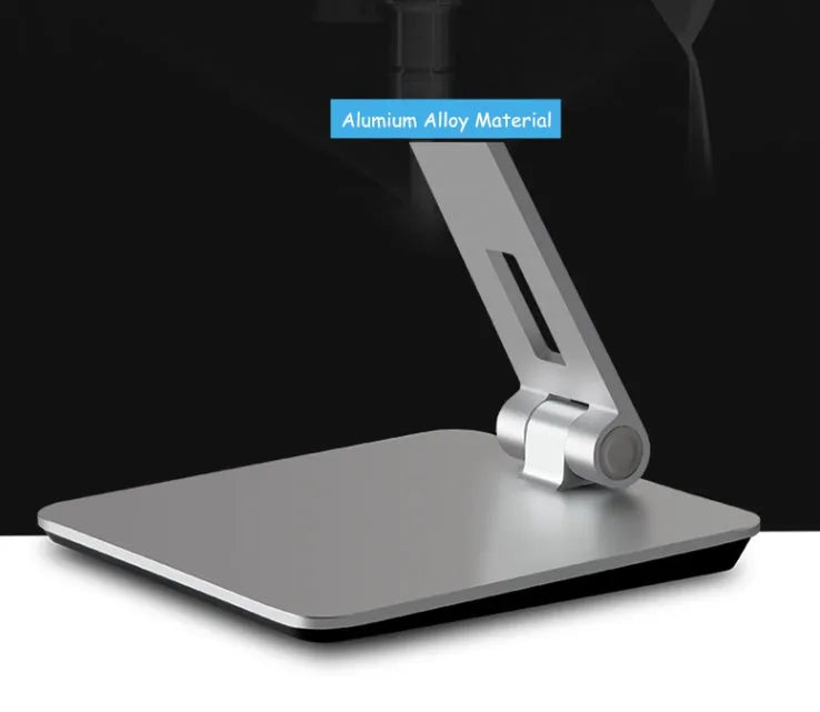 Folding aluminium phone and tablet holder with 360-degree rotating base