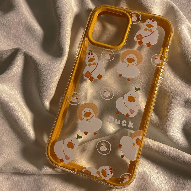 Women's Tide SE soft rubber protective phone case with cartoon duck design for iPhone