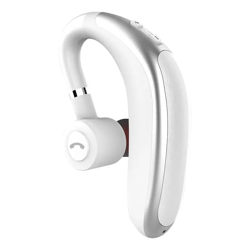 Wireless ear Bluetooth headset with hanging ear design in black, featuring battery display for calls and music