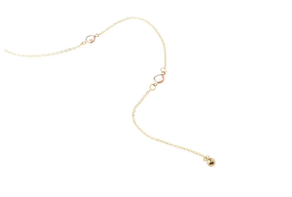 Crystal geometric pendant necklace with artificial crystal on snake bone chain, pearl gold colour, adjustable 21-50cm