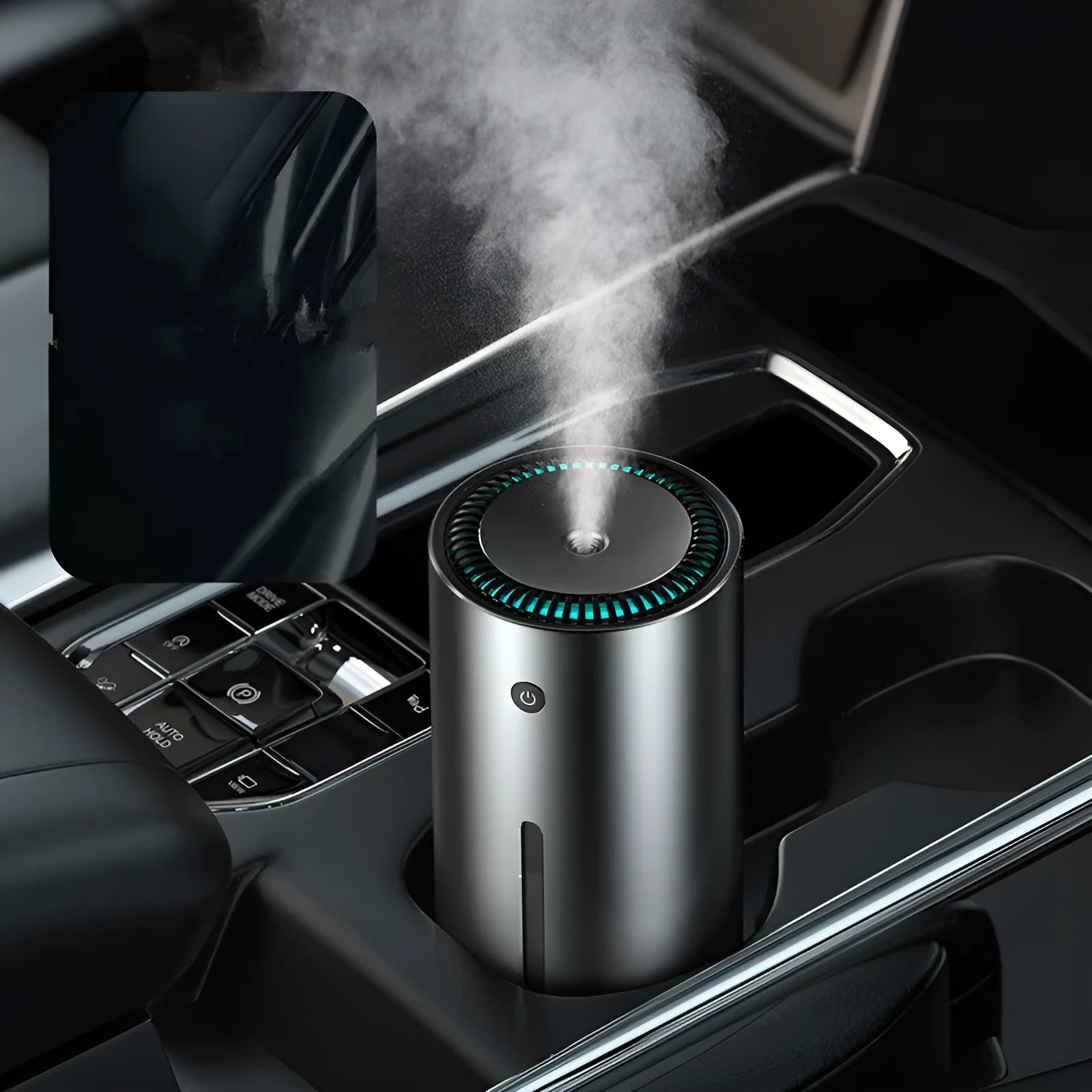 Black car diffuser humidifier with aluminium alloy body and USB power connection for air purification