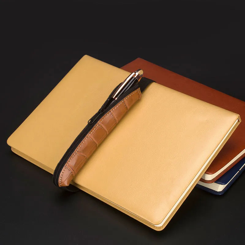 Long PU leather pencil case in beige gray with plain design and zipper closure