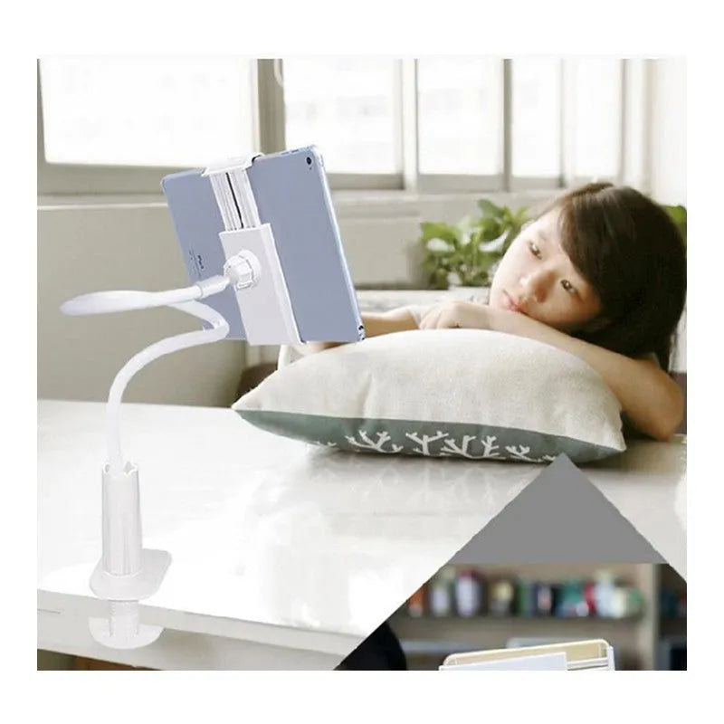 Flexible mount holder with suction base holding a phone at adjustable angle